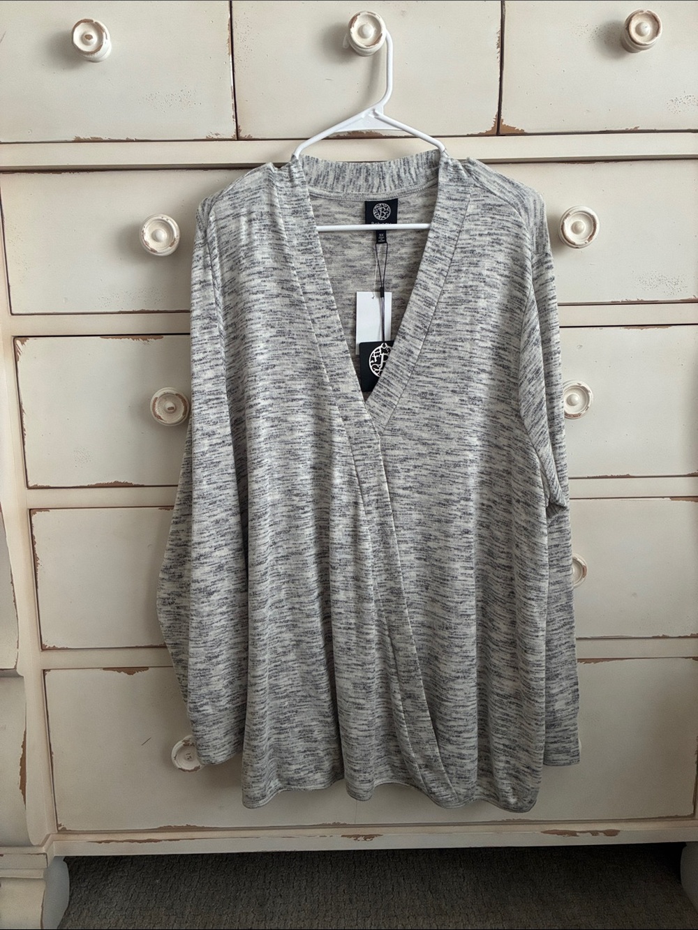 NWT Light Gray Marled Wrap-Front Lightweight Sweater